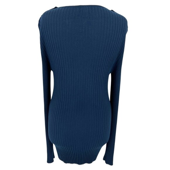 Long Tall Sally Womens Ribbed Navy Cardigan Sweater Button Front Size Medium - Picture 6 of 11